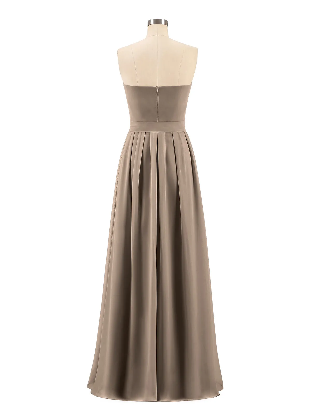 Chiffon Strapless Bridesmaid Gown with Sash-Taupe Plus Size