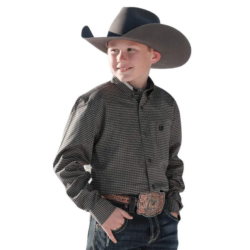 Cinch Boys Olive Geometric Print Long Sleeve Button Down Western Shirt MTW7060332