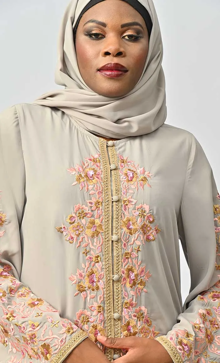 Classic Nida Floral Machine And Hand Embroidered Abaya