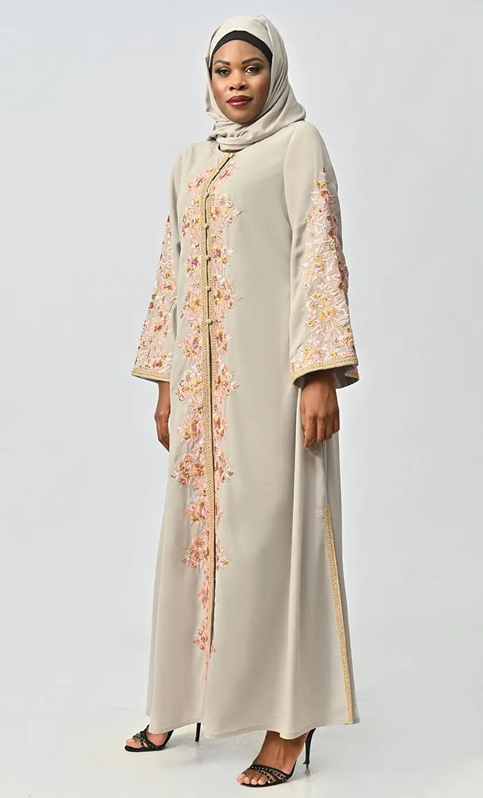 Classic Nida Floral Machine And Hand Embroidered Abaya