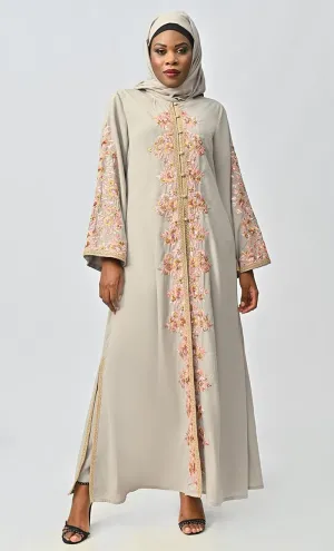 Classic Nida Floral Machine And Hand Embroidered Abaya