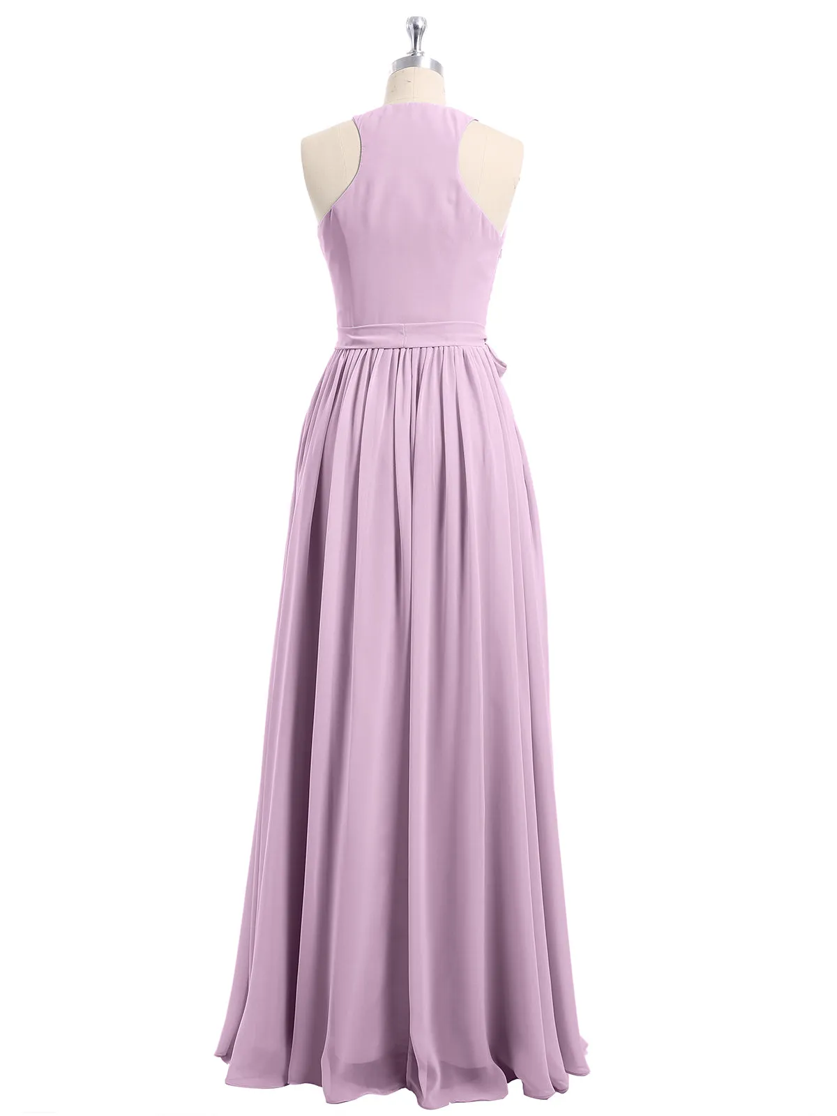 Deep V Neckline Chiffon Dress with Sash Bow Wisteria