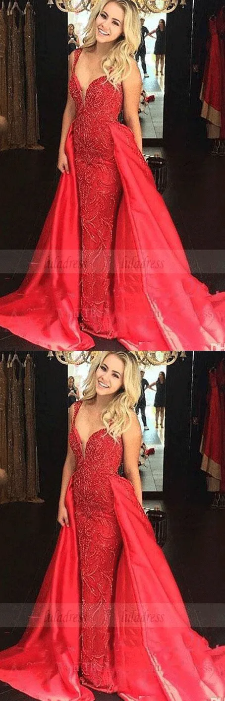 elegant prom dresses with beading, luxury a line sweep train evening gowns