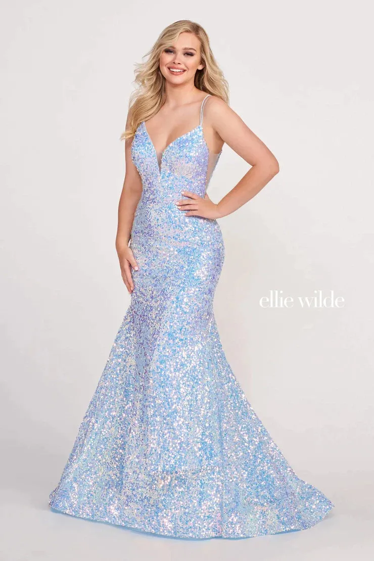 Ellie Wilde EW34016 Size 8 IRIS Long Sequin Mermaid Corset Formal Prom Dress Backless V Neck Iridescent