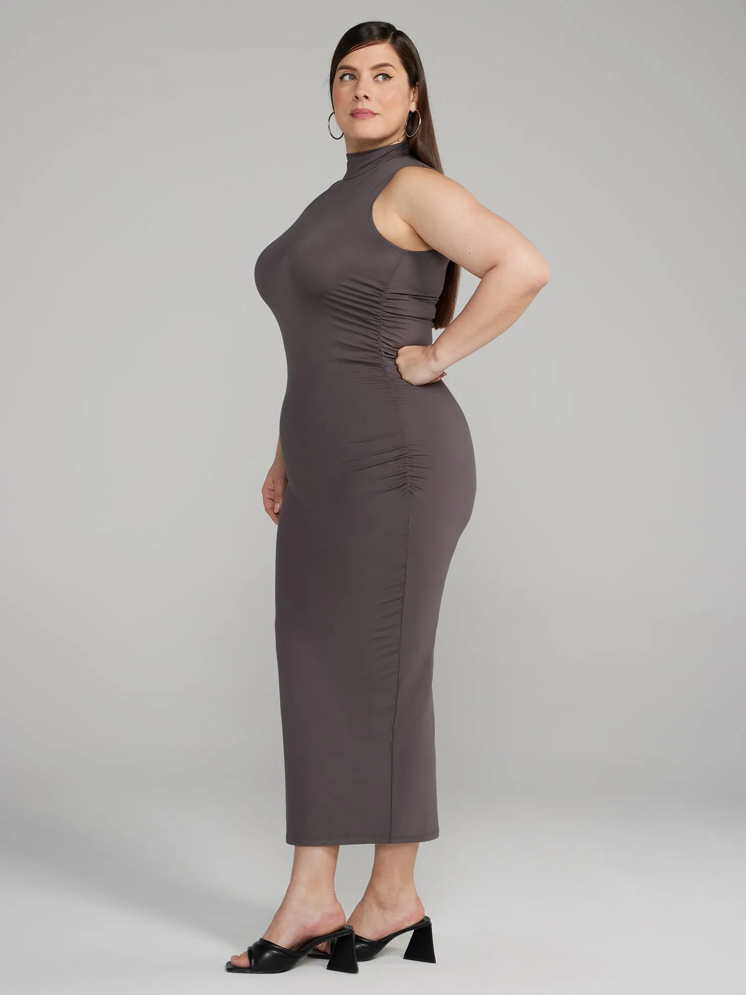 Fashion To Figure - Mockneck Ruched Bodycon Dress