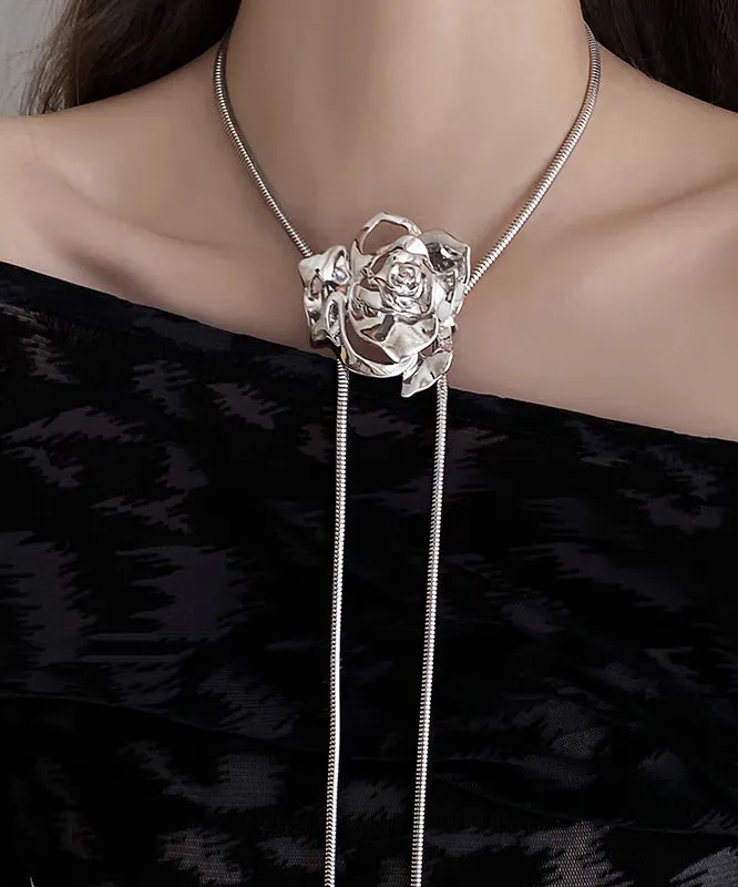 Fine Silk Stainless Steel Alloy Rose Lariat Necklace RA029