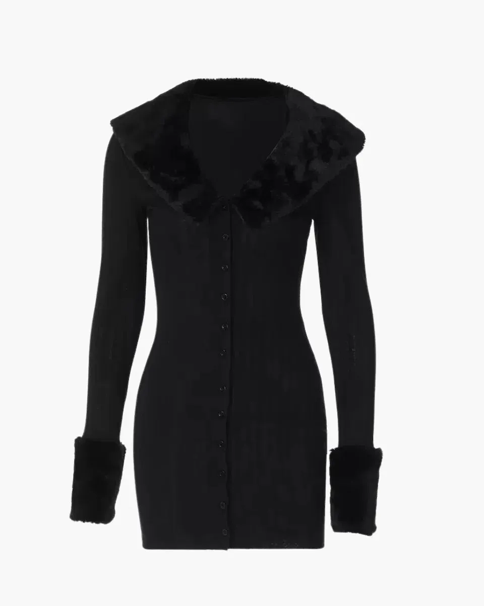 Fiorinda – Warm lamb wool stitching – Faux fur dress