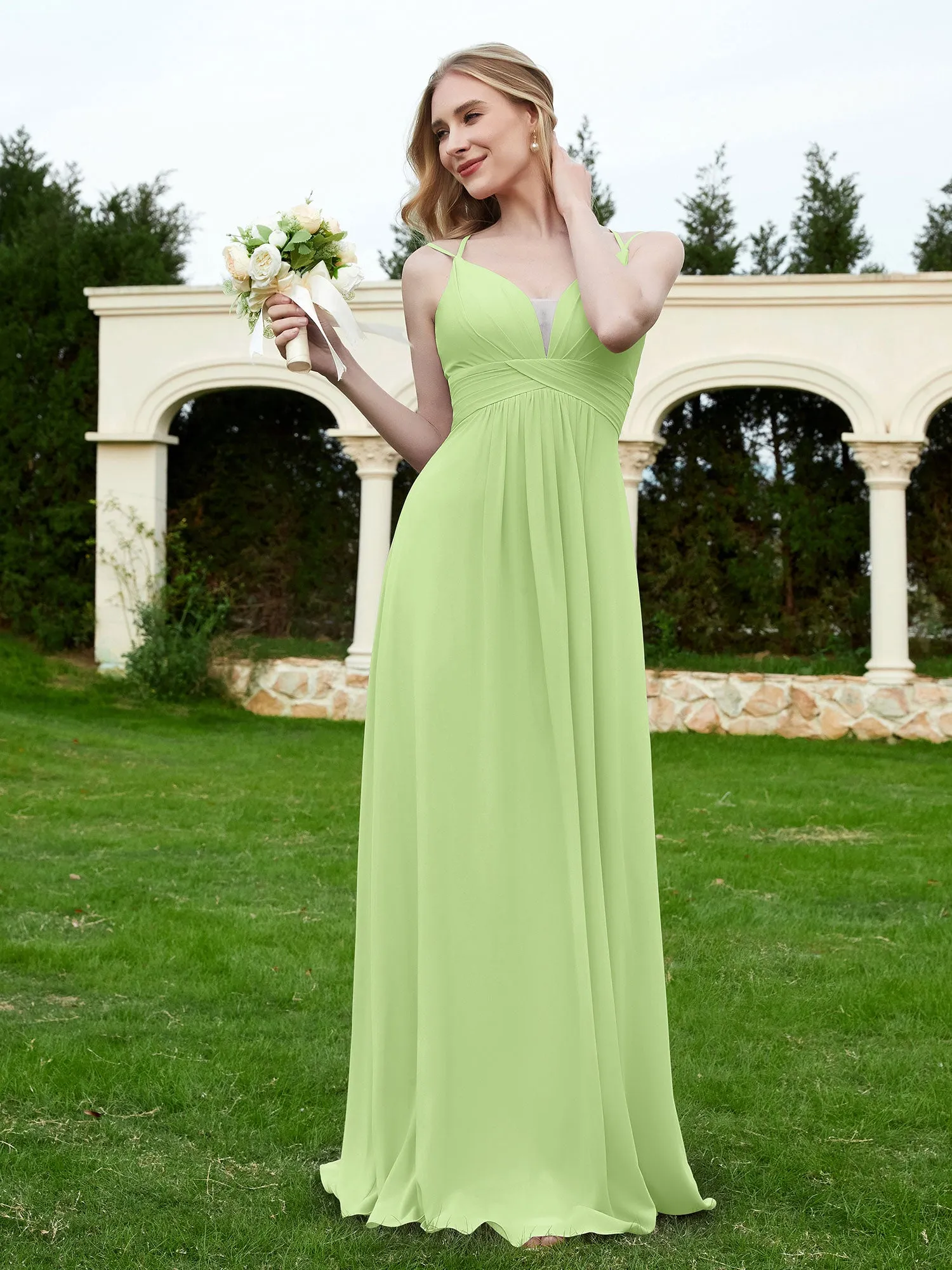 Floor Length V Neck Chiffon Bridesmaid Gown Sage Plus Size