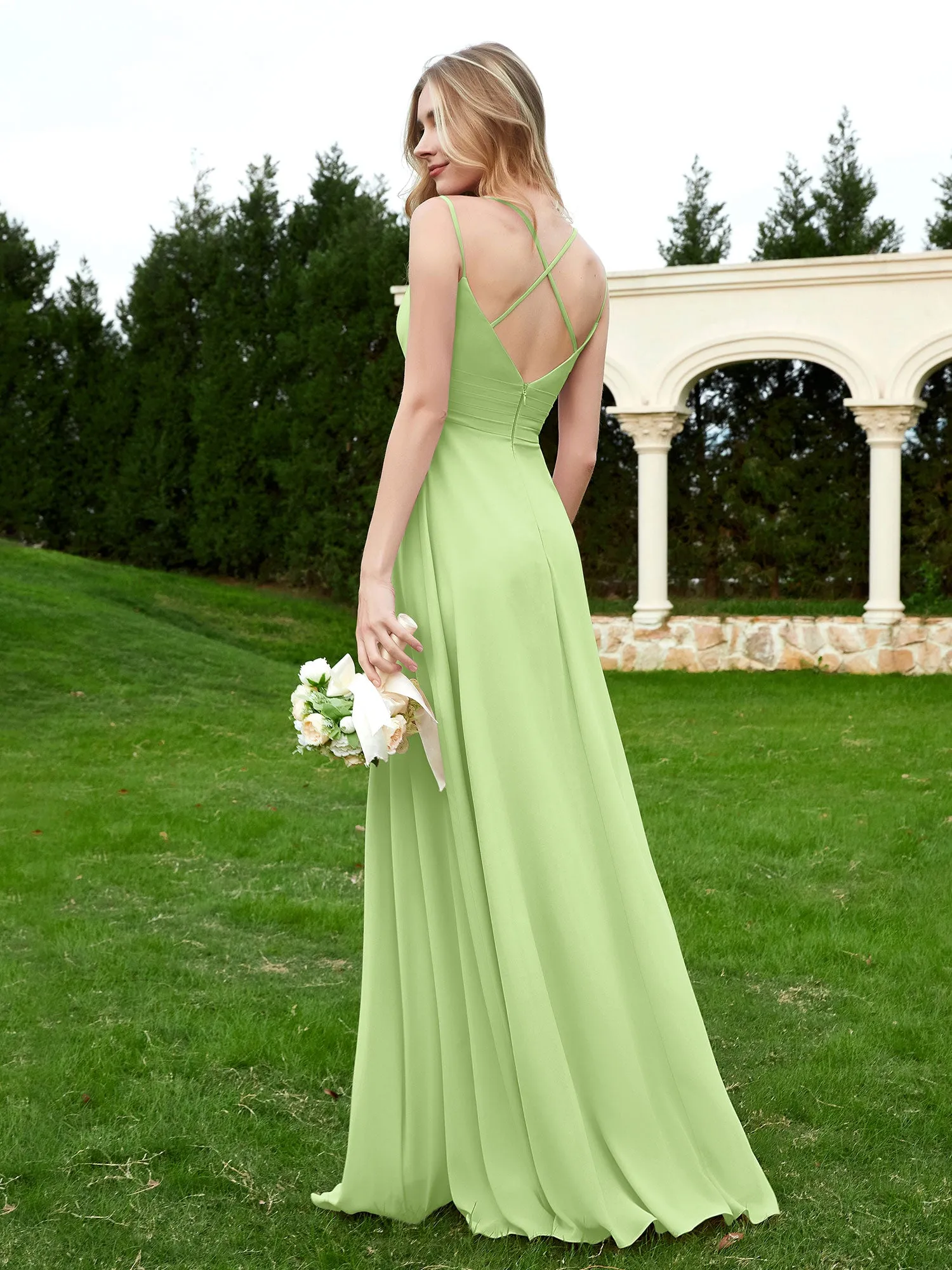 Floor Length V Neck Chiffon Bridesmaid Gown Sage Plus Size