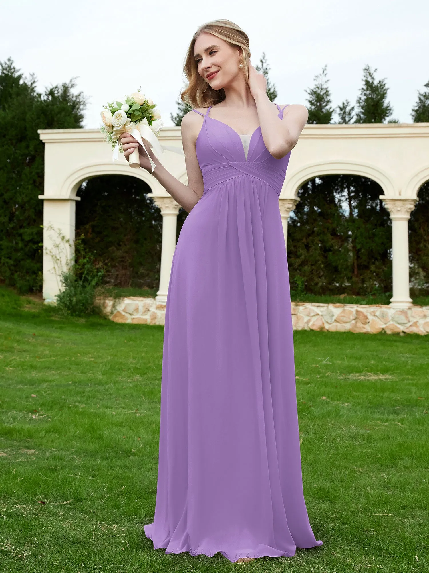 Floor Length V Neck Chiffon Bridesmaid Gown Tahiti Plus Size