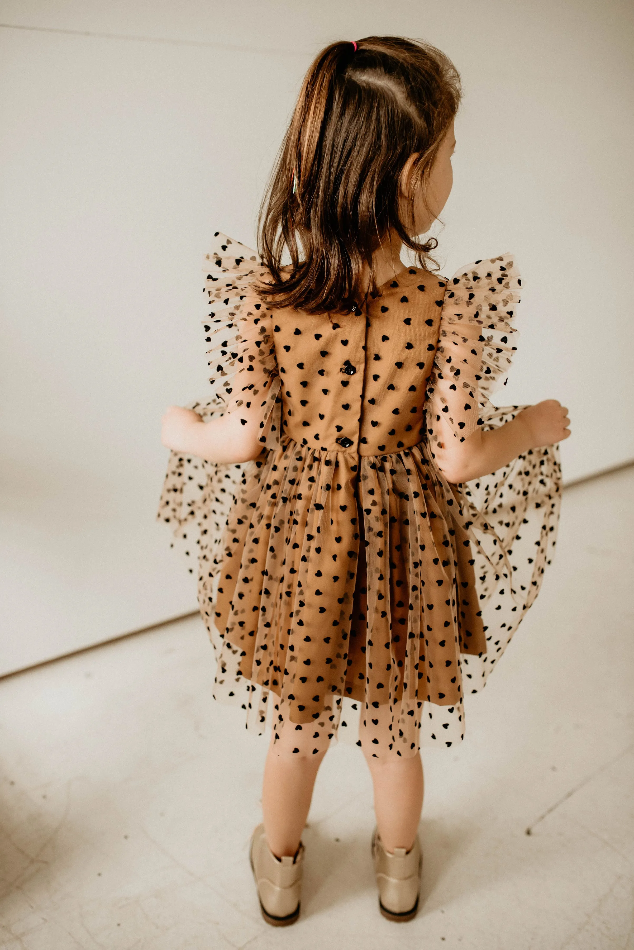 Girl's Black and Brown Tulle Hearts Valentine's Day Twirl Dress