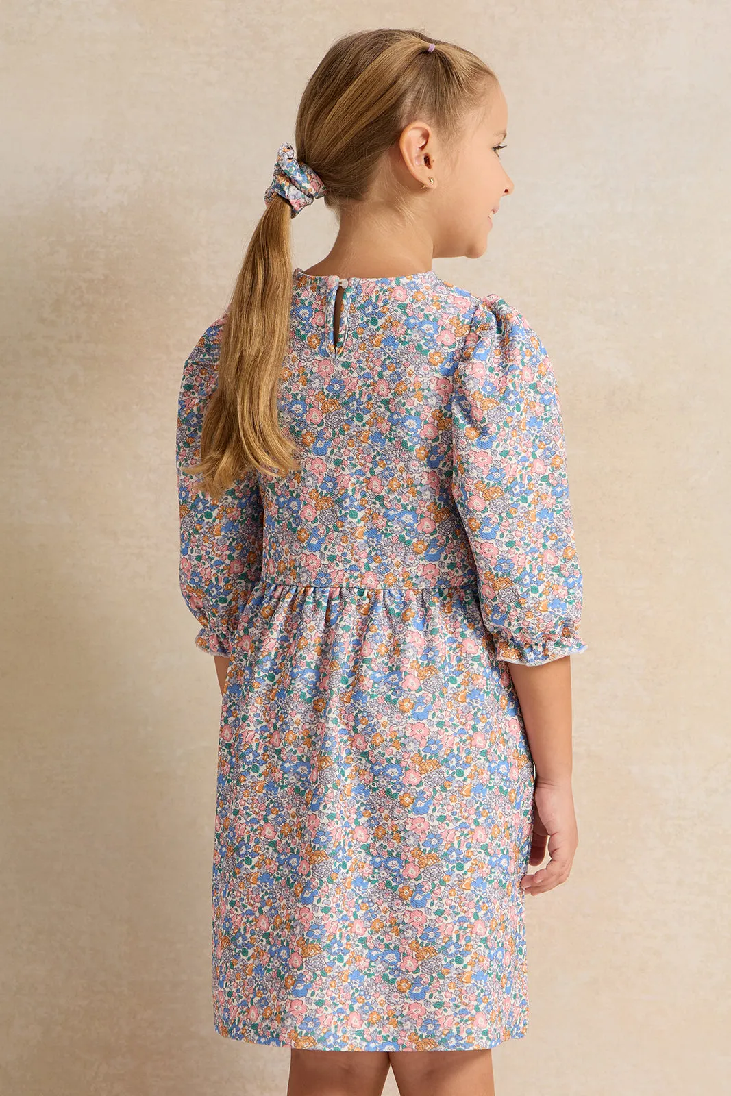 Girls Ivory Printed Dress