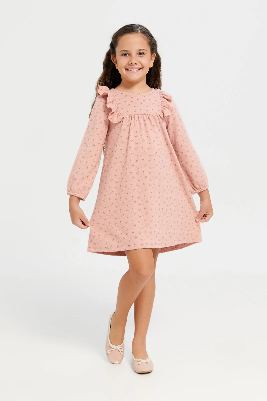 Girls Pink Floral Print Dress