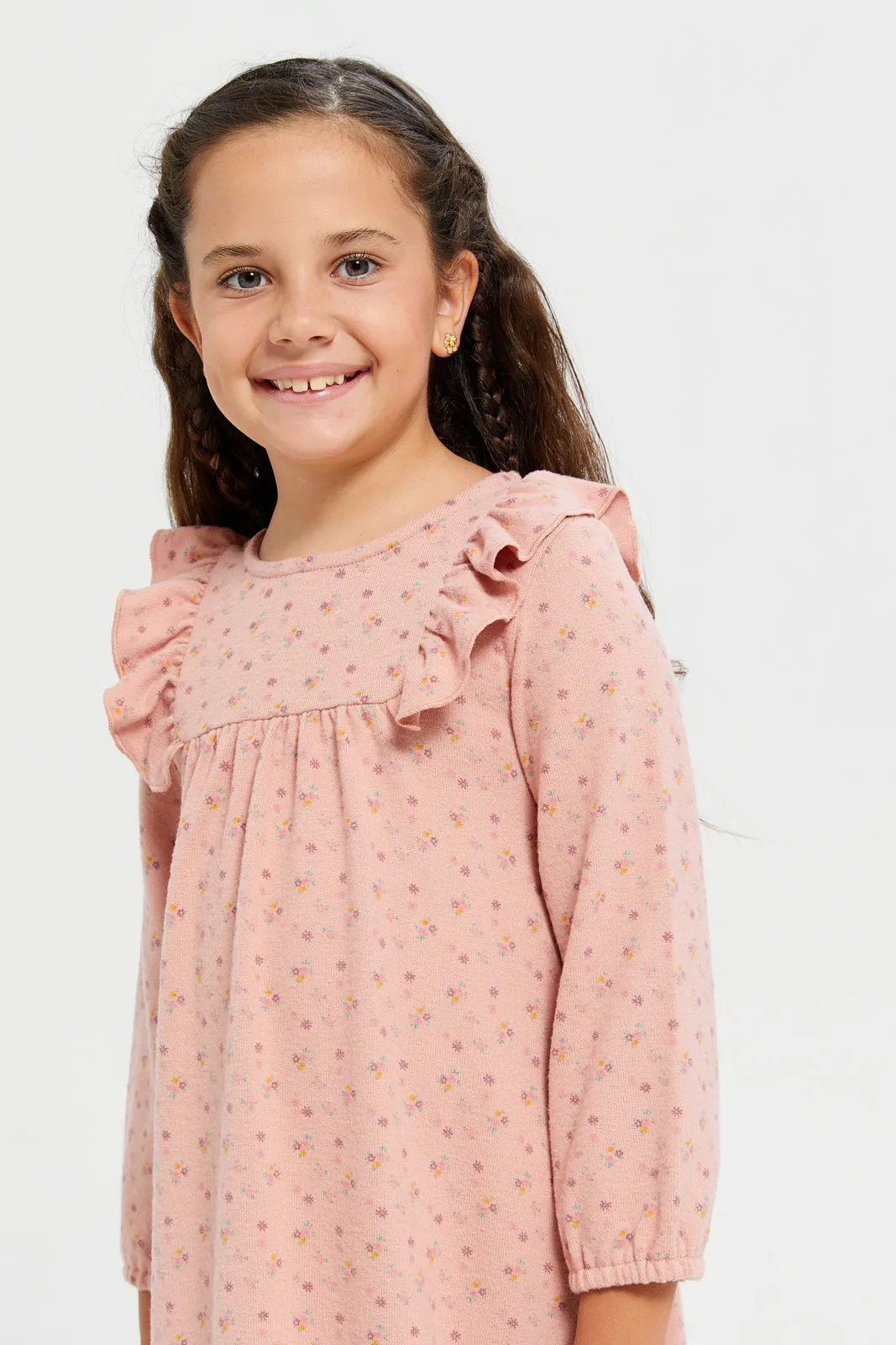 Girls Pink Floral Print Dress