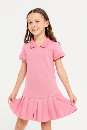 Girls Pink Polo Collar Active Dress