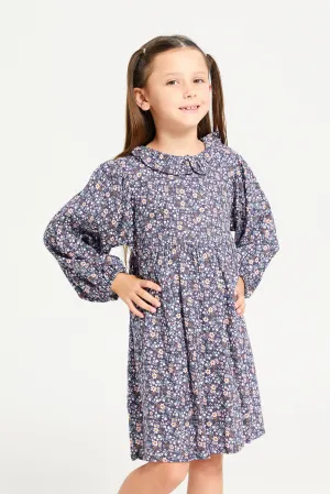 Girls Purple Printed Dress