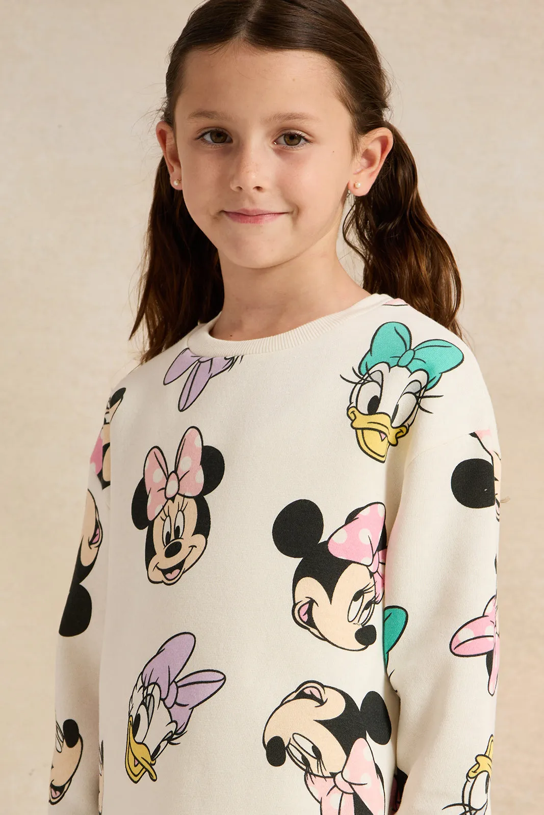 Girls White Minnie And Daisy Sweatshirt Dress