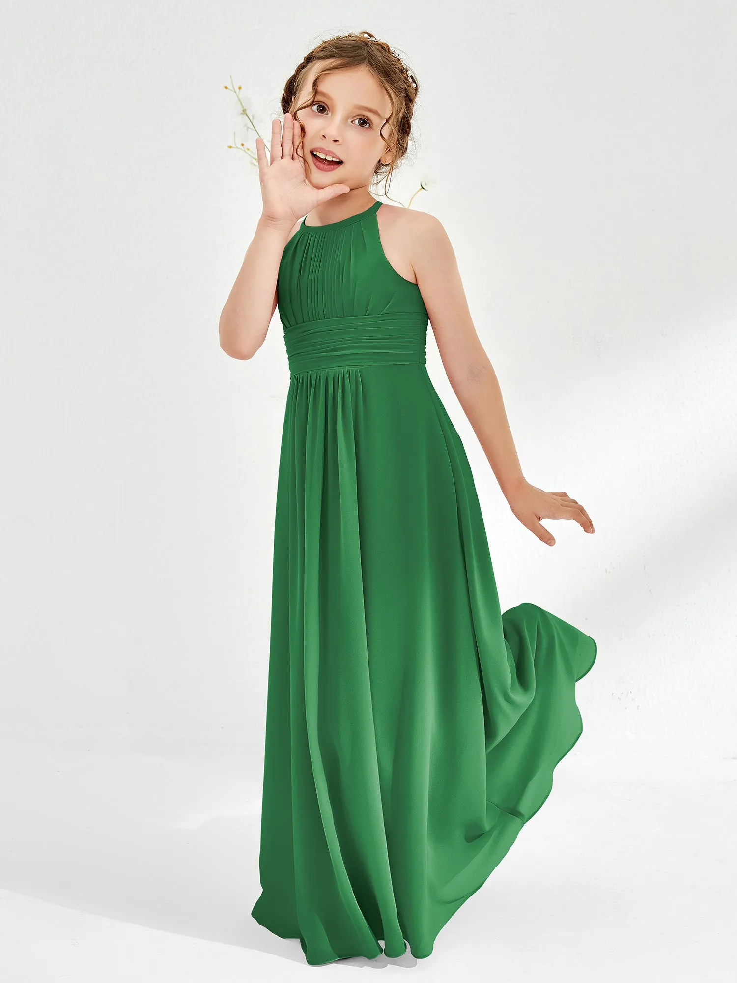 Halter Chiffon Junior Bridesmaid Dresses Emerald