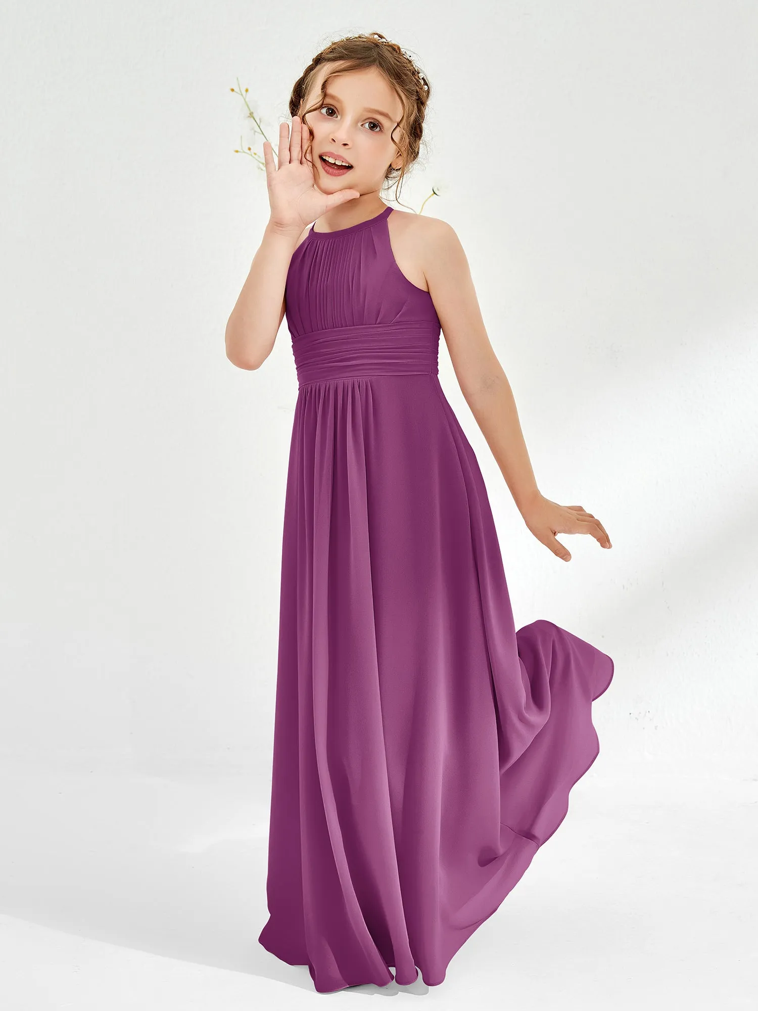 Halter Chiffon Junior Bridesmaid Dresses Orchid