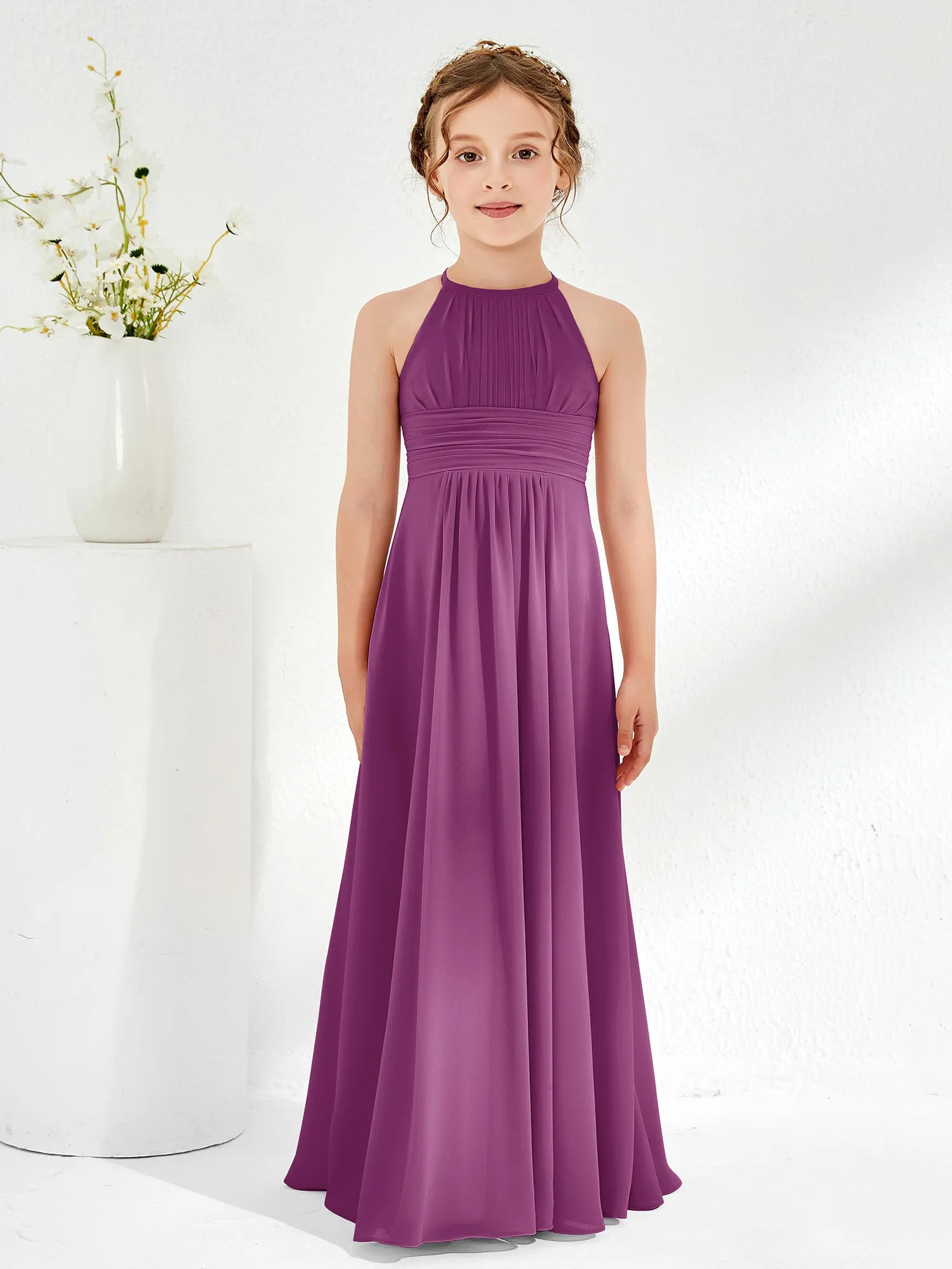 Halter Chiffon Junior Bridesmaid Dresses Orchid