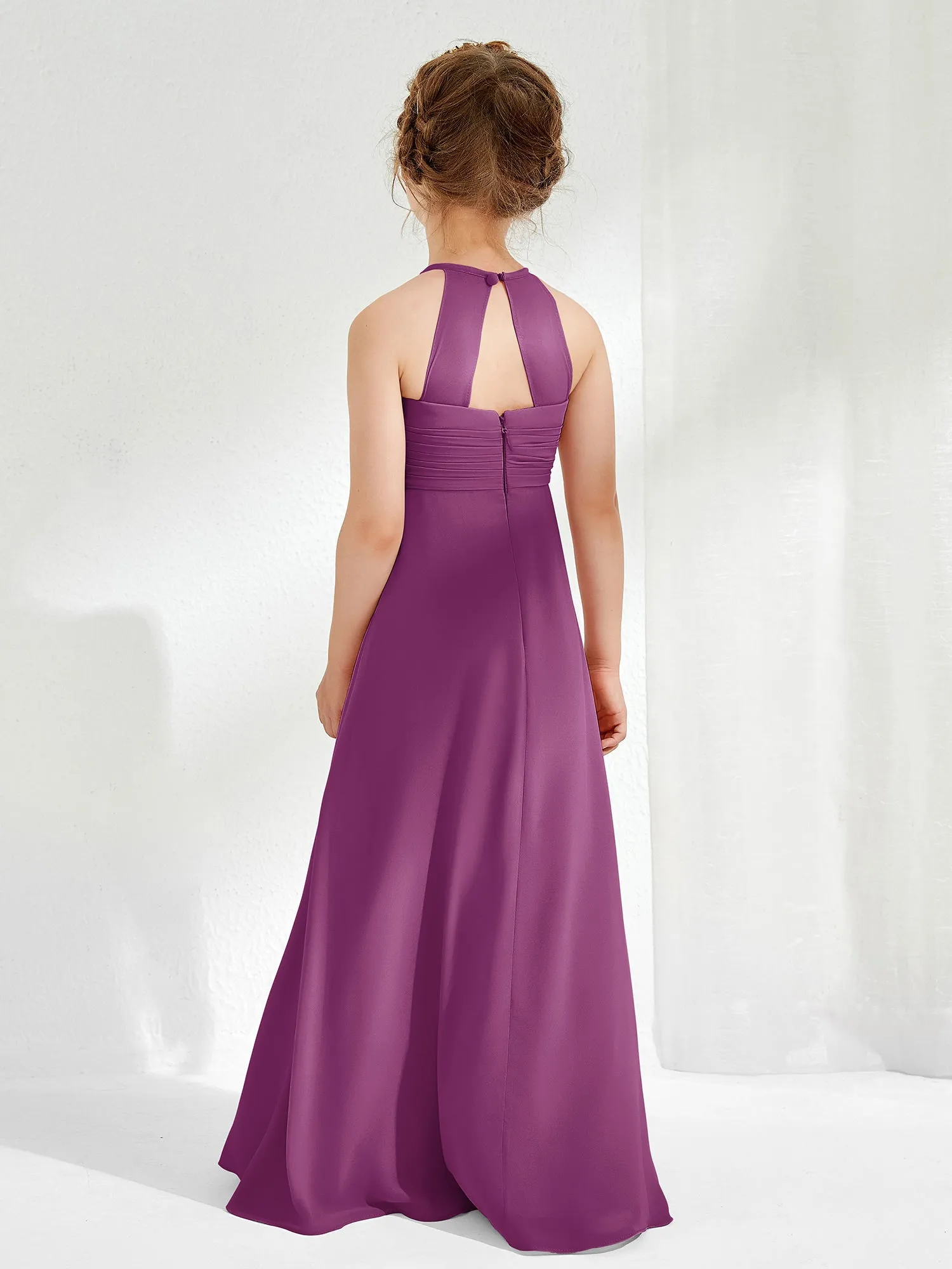 Halter Chiffon Junior Bridesmaid Dresses Orchid