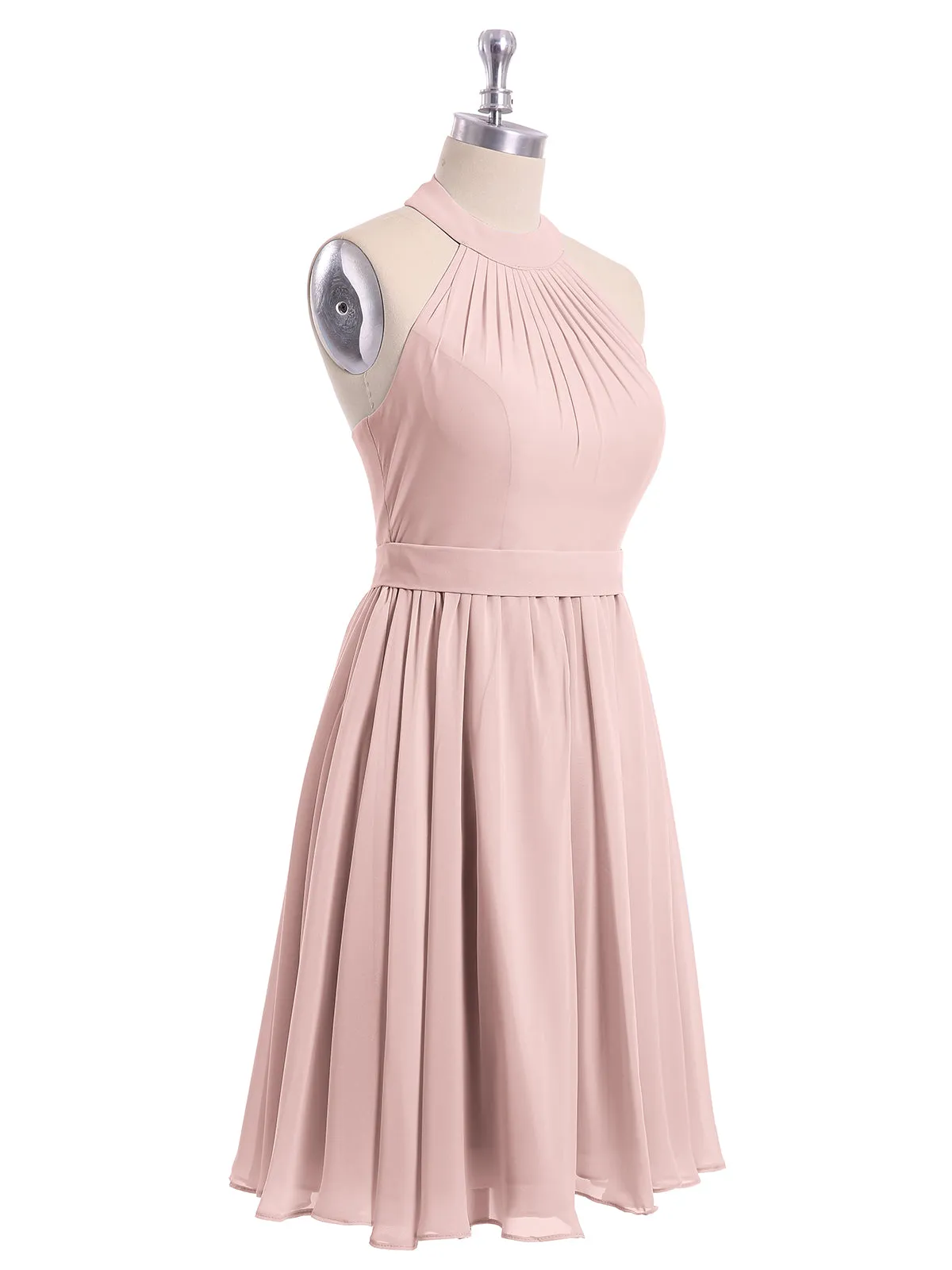 Halter Chiffon Short Bridesmaid Dresses-Dusty Rose Plus Size