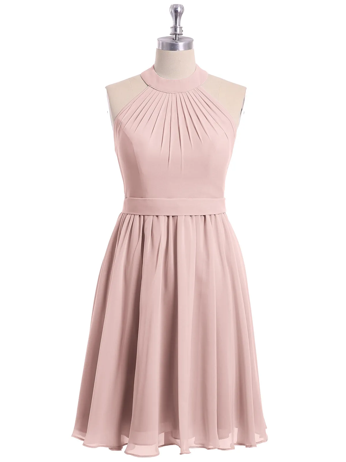 Halter Chiffon Short Bridesmaid Dresses-Dusty Rose Plus Size