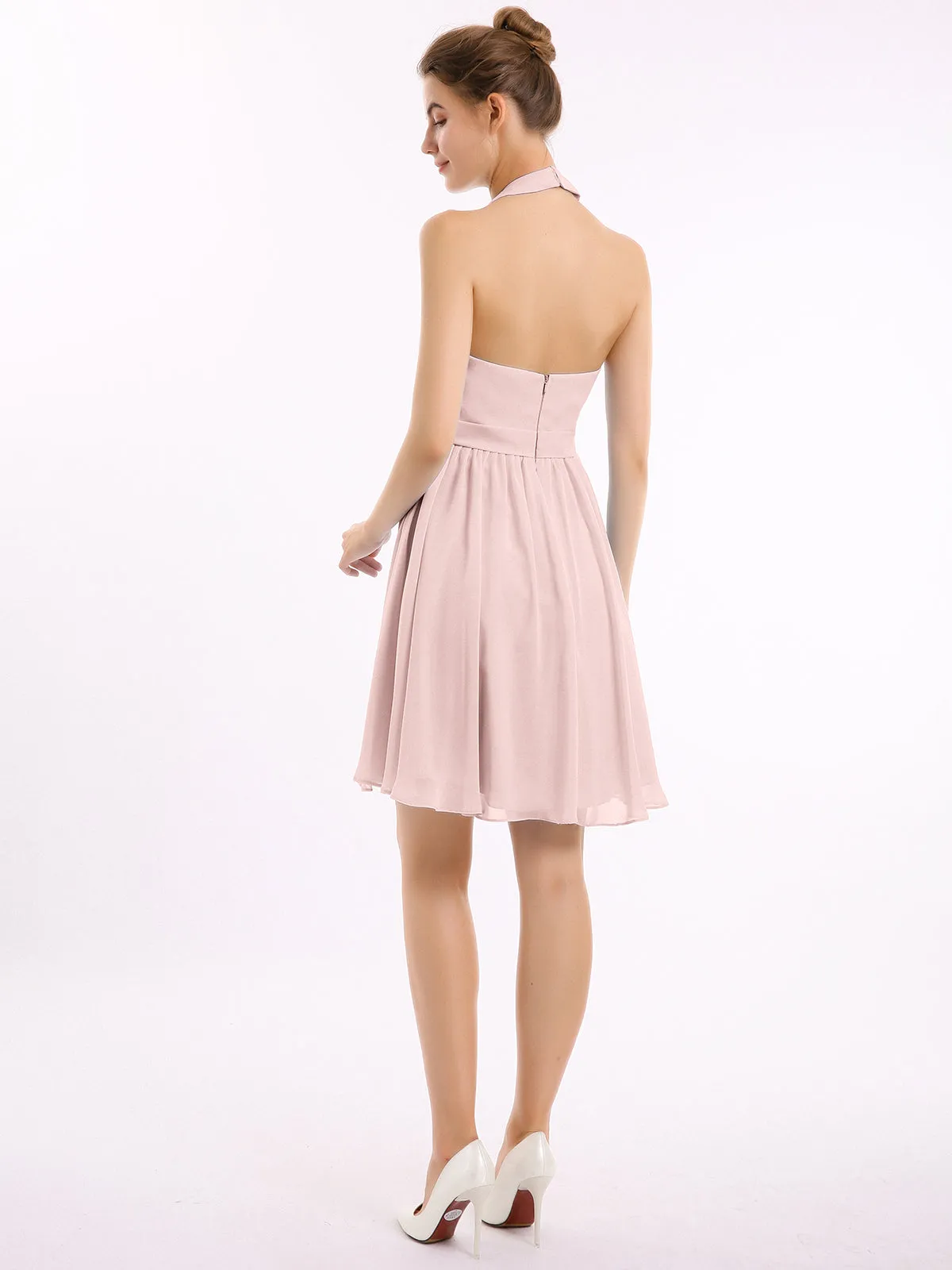 Halter Chiffon Short Bridesmaid Dresses-Dusty Rose Plus Size