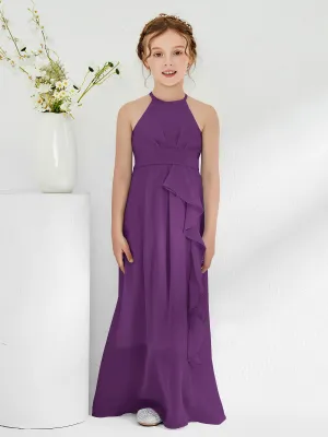 Halter Neckline Junior Bridesmaid Dresses with Sash Grape