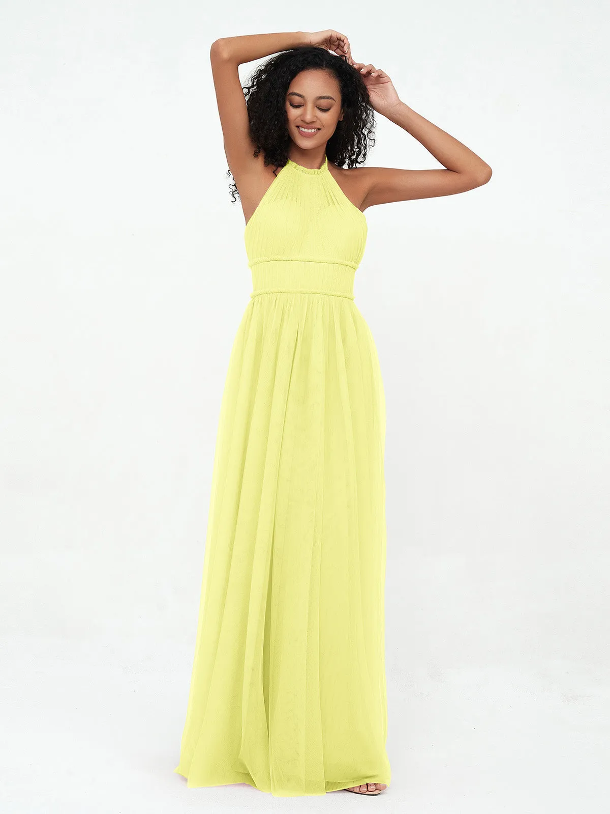 Illusion Halter Tulle Maxi Boho Dresses-Daffodil Plus Size