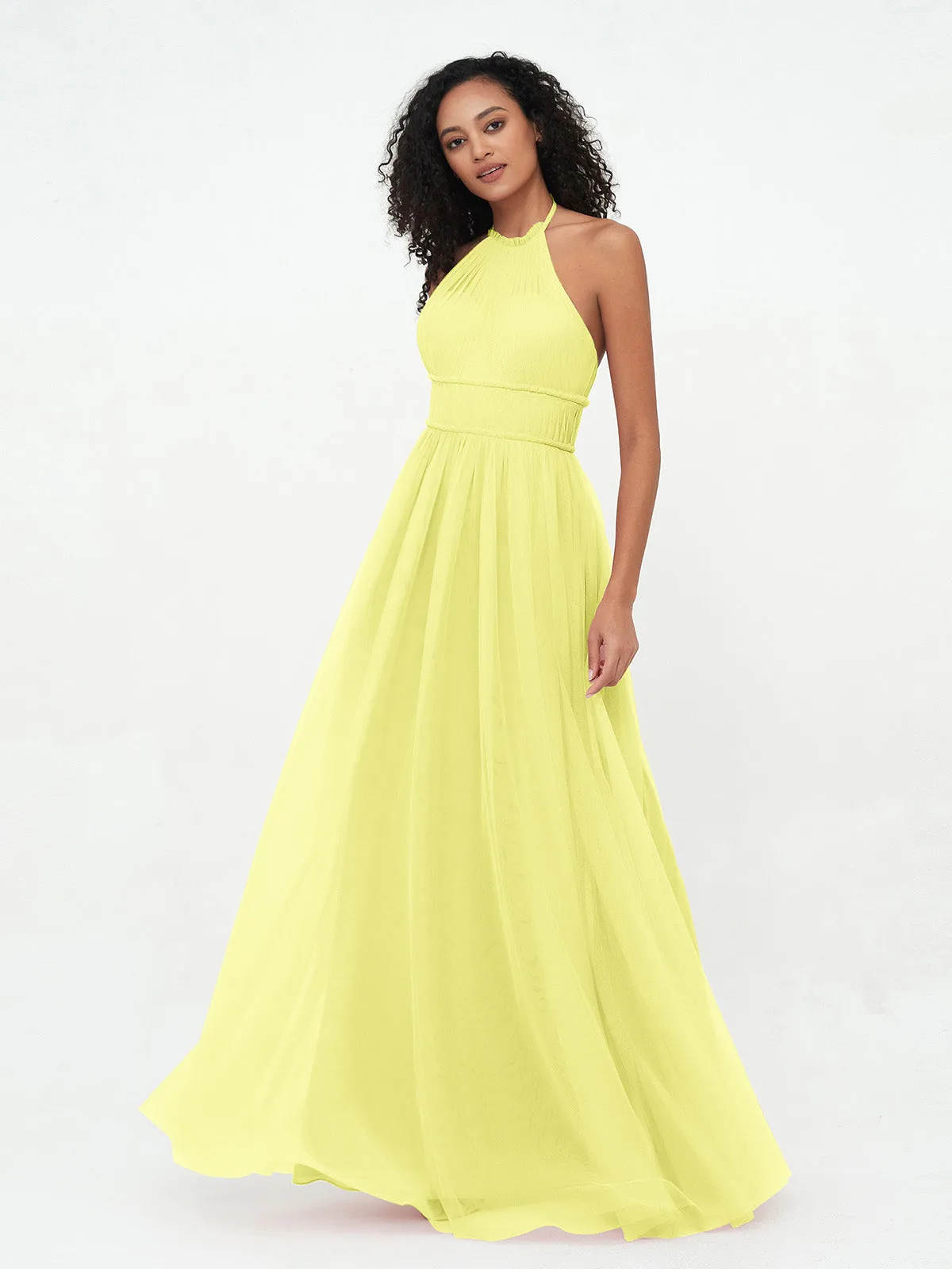 Illusion Halter Tulle Maxi Boho Dresses-Daffodil Plus Size