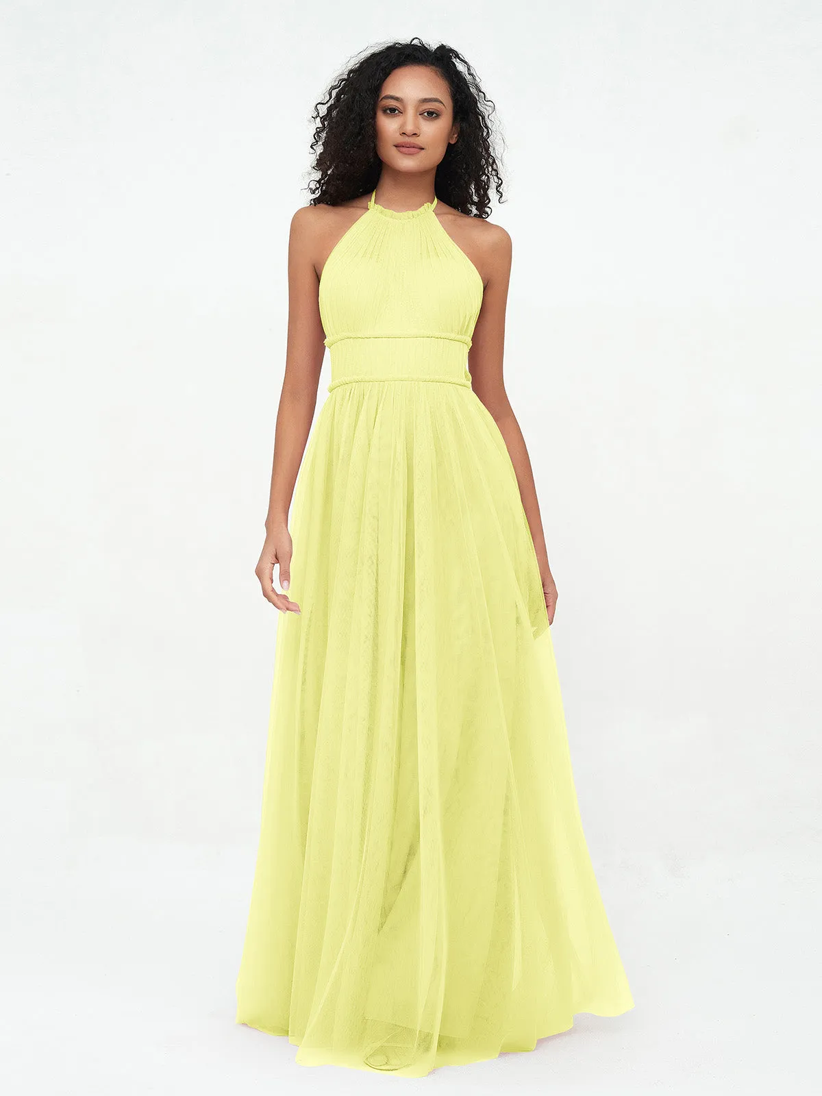 Illusion Halter Tulle Maxi Boho Dresses-Daffodil Plus Size