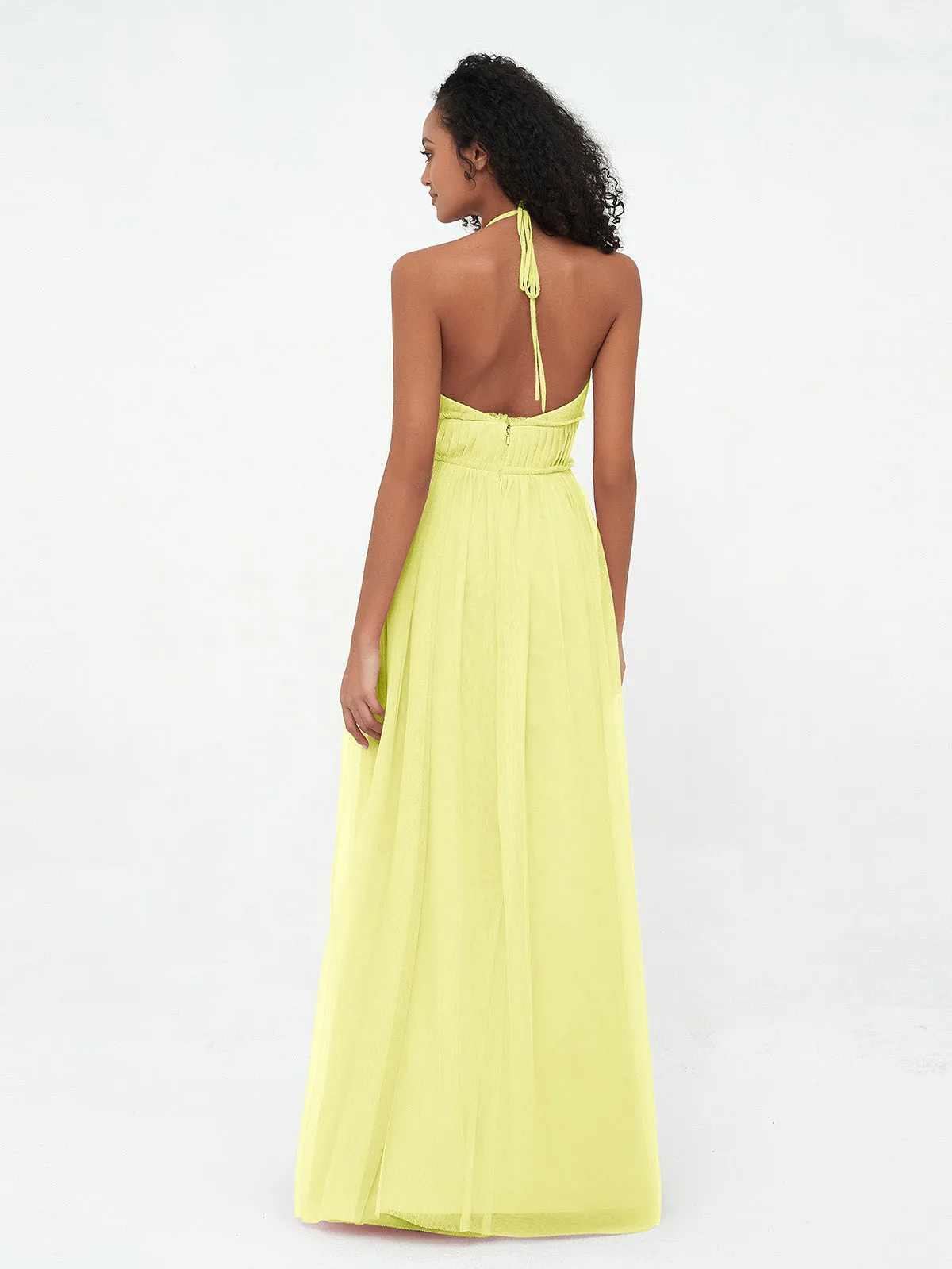 Illusion Halter Tulle Maxi Boho Dresses-Daffodil Plus Size