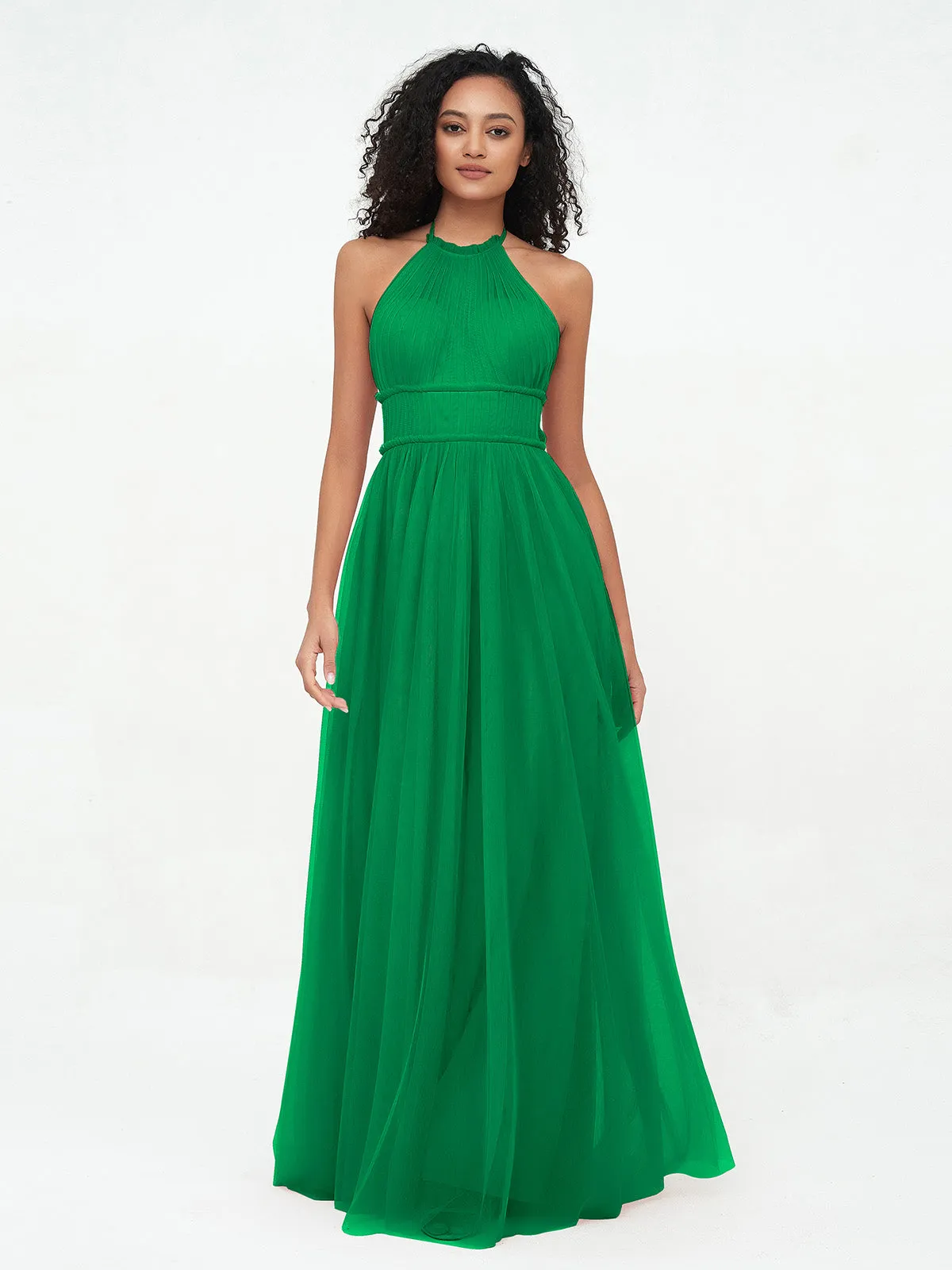 Illusion Halter Tulle Maxi Boho Dresses-Emerald Plus Size