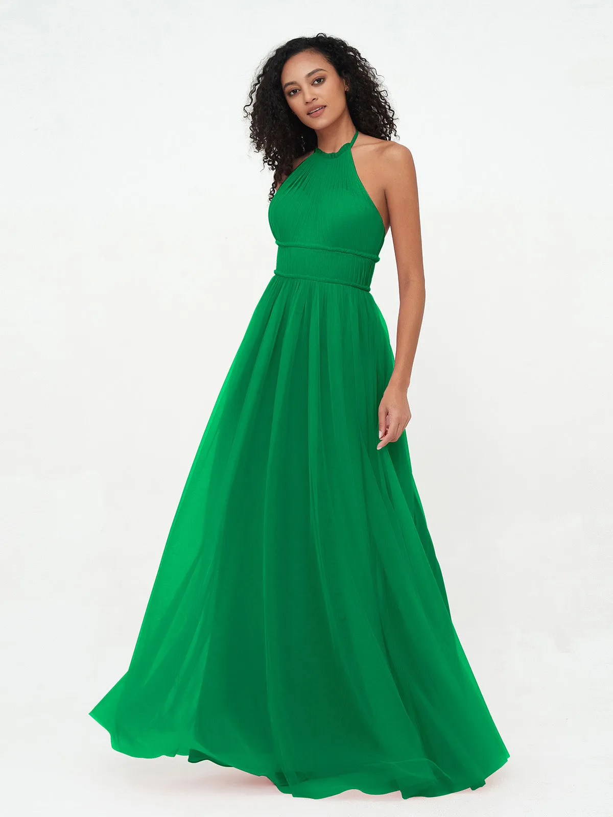 Illusion Halter Tulle Maxi Boho Dresses-Emerald Plus Size