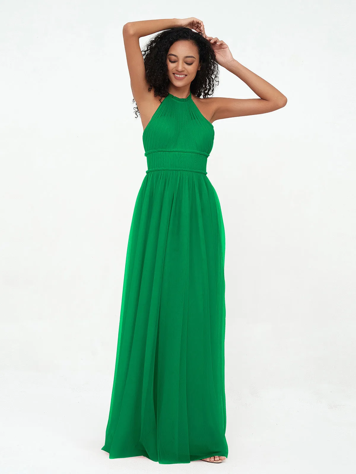 Illusion Halter Tulle Maxi Boho Dresses-Emerald Plus Size