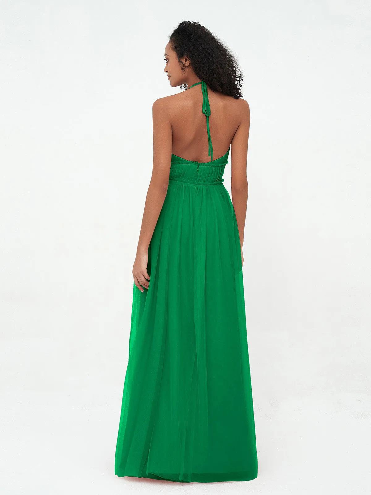 Illusion Halter Tulle Maxi Boho Dresses-Emerald Plus Size