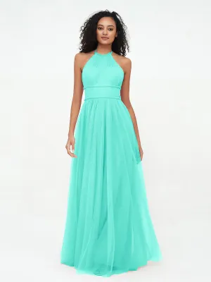 Illusion Halter Tulle Maxi Boho Dresses-Spa