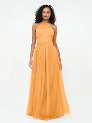 Illusion Halter Tulle Maxi Boho Dresses-Tangerine