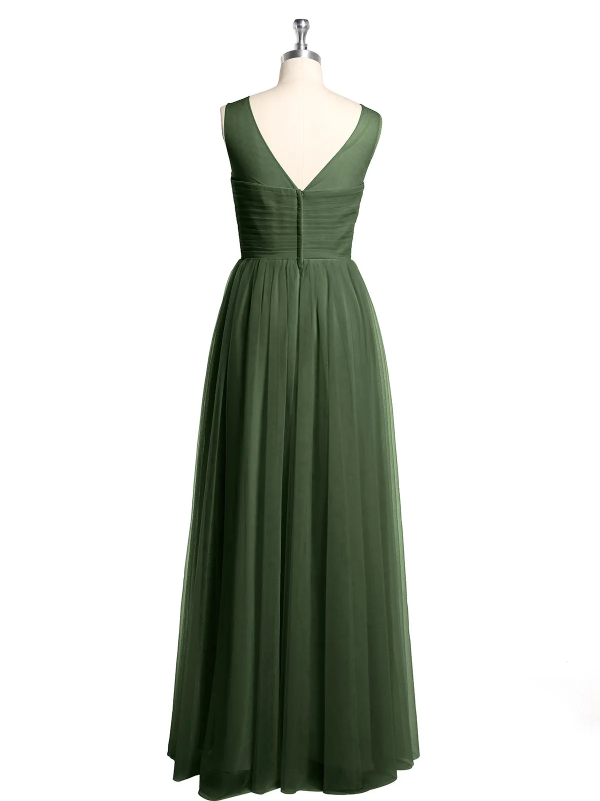 Illusion Neck Cross Tulle Bridesmaid Dresses-Olive Green Plus Size