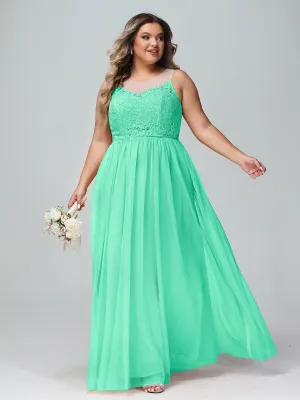 Illusion Neckline Lace and Tulle Maxi Dress-Turquoise Plus Size