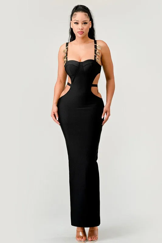 Its A Date- Black  Cut Out Bandage Dress