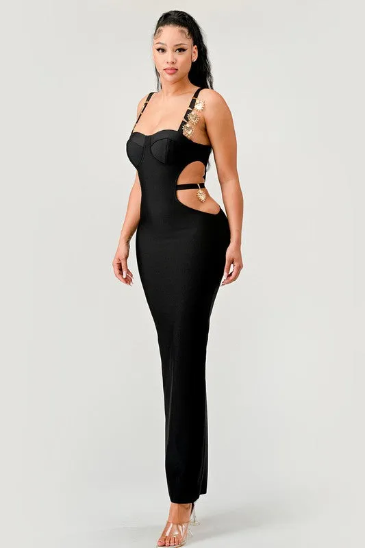 Its A Date- Black  Cut Out Bandage Dress