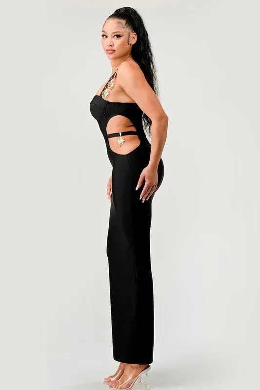 Its A Date- Black  Cut Out Bandage Dress