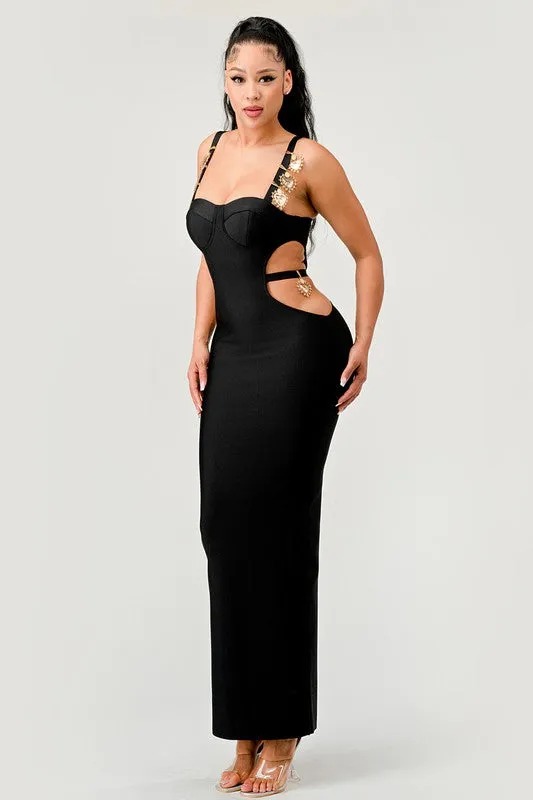 Its A Date- Black  Cut Out Bandage Dress