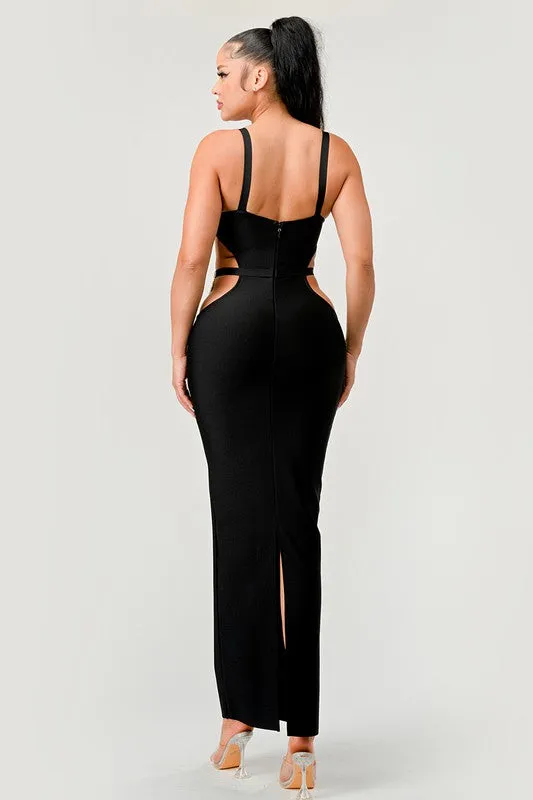 Its A Date- Black  Cut Out Bandage Dress