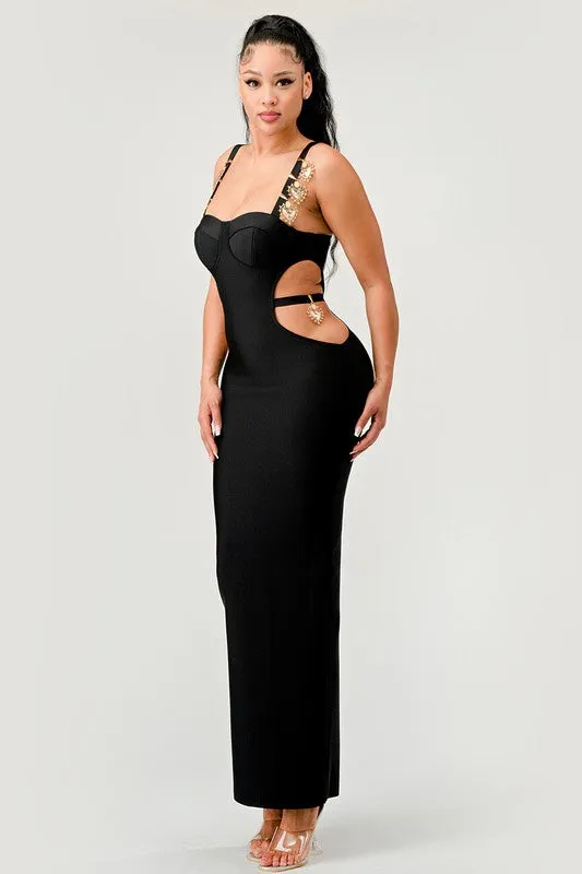 Its A Date- Black  Cut Out Bandage Dress