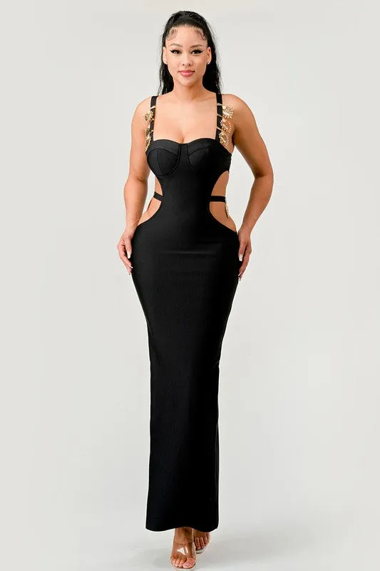 Its A Date- Black  Cut Out Bandage Dress