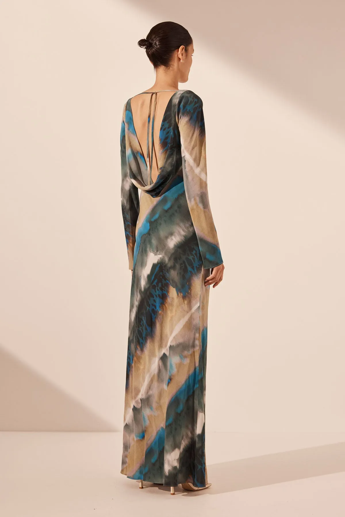 JARDIN SILK BACKLESS SPLIT MAXI DRESS