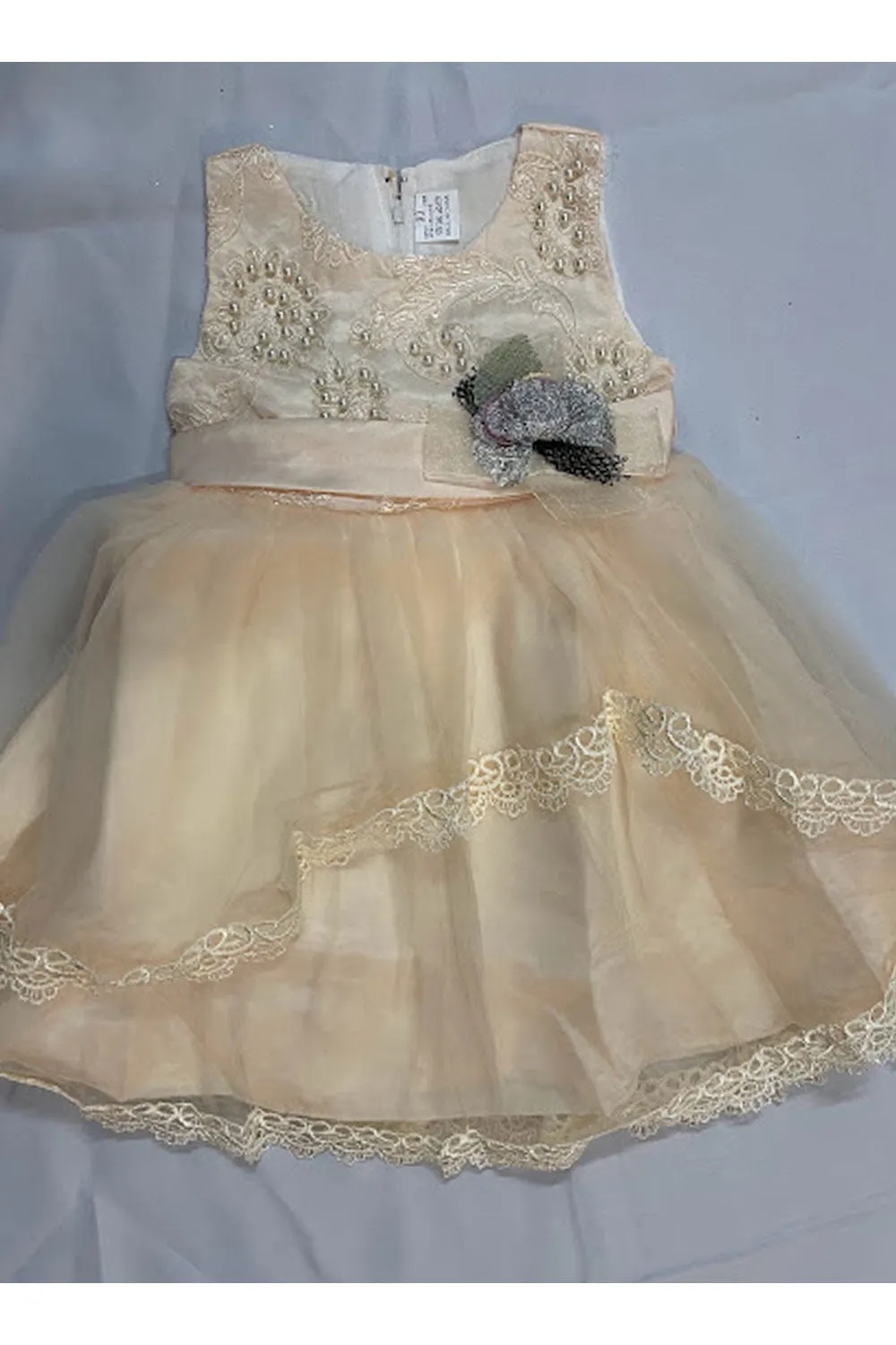 Kids Girls Attractive Beads & Lace Decorated Sleeveless Knoted Waist Appealing Dress - KGD116610